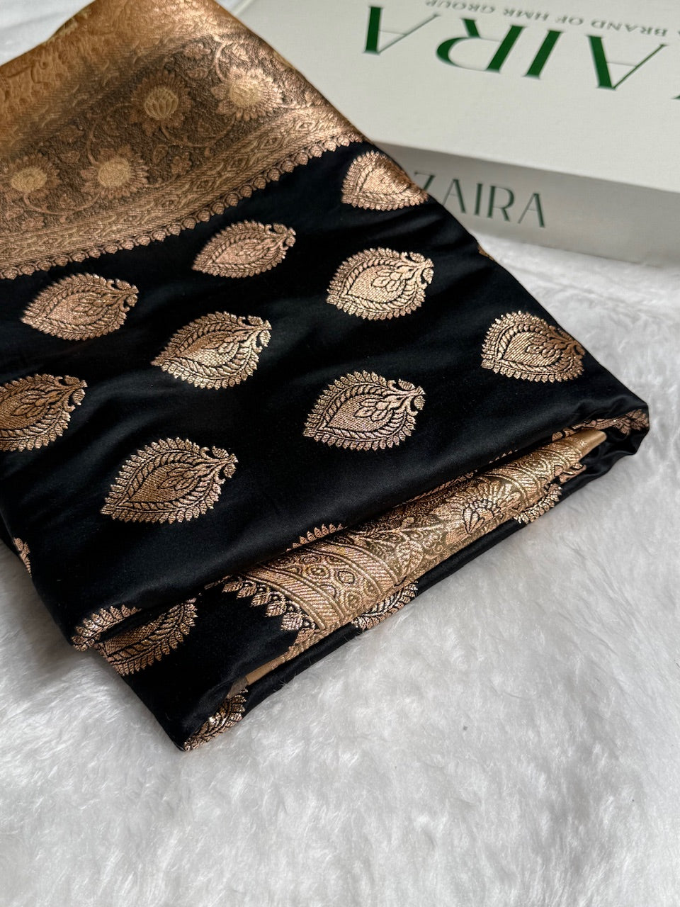 Black with Tusser Banarasi Boota Katan Silk Saree