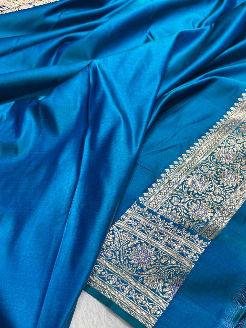 Navy Peacock Floral Booti Katan Silk Saree with strip blouse SK13