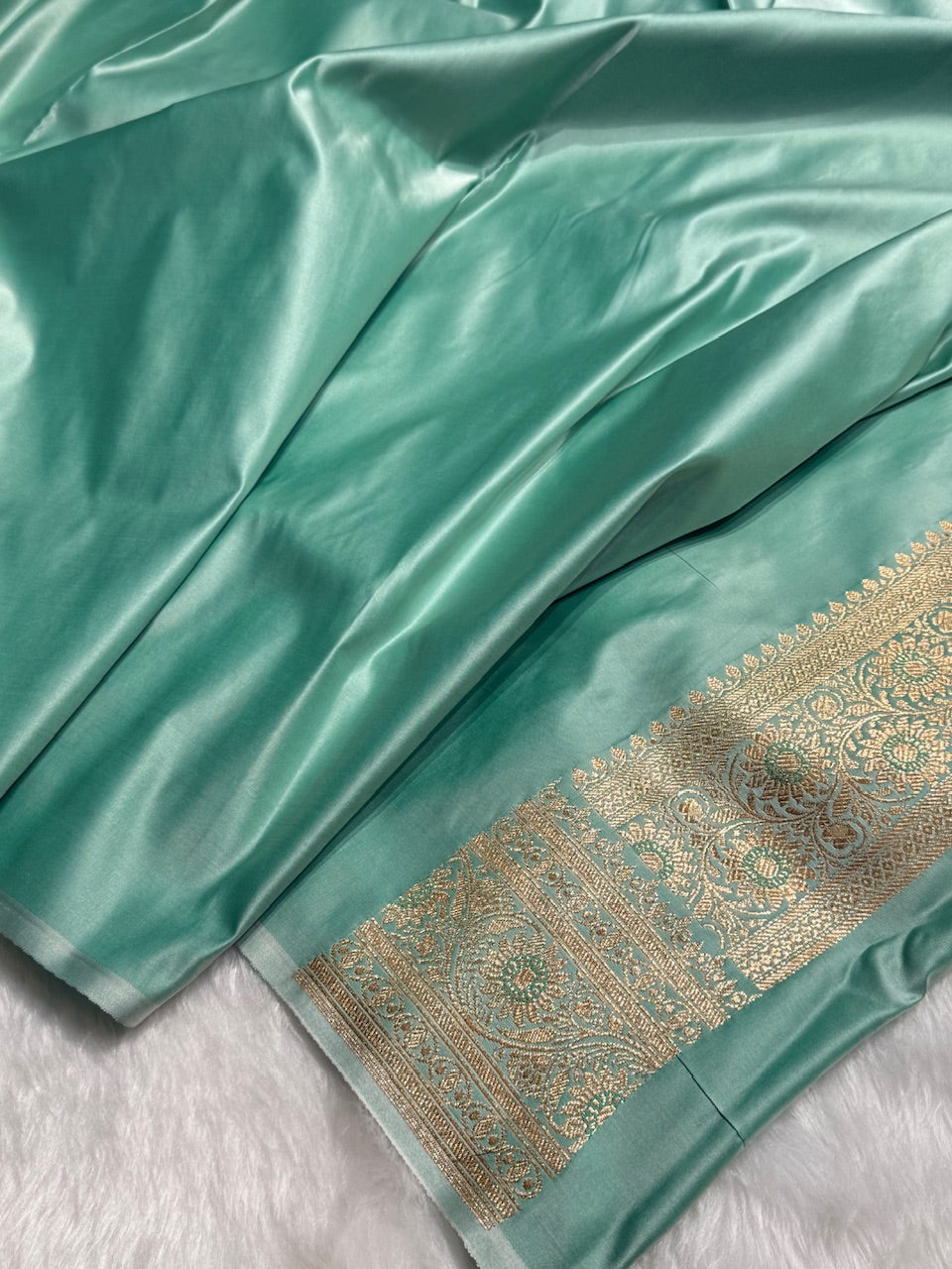 Sea Green Floral Booti Katan Silk Saree with strip blouse SK13