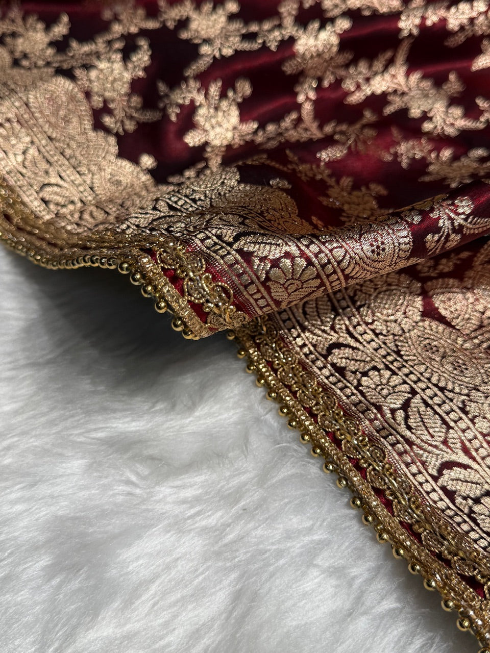 Light Wight Satin Silk Jaal in Maroon Shades with Gota Patti SSGP16