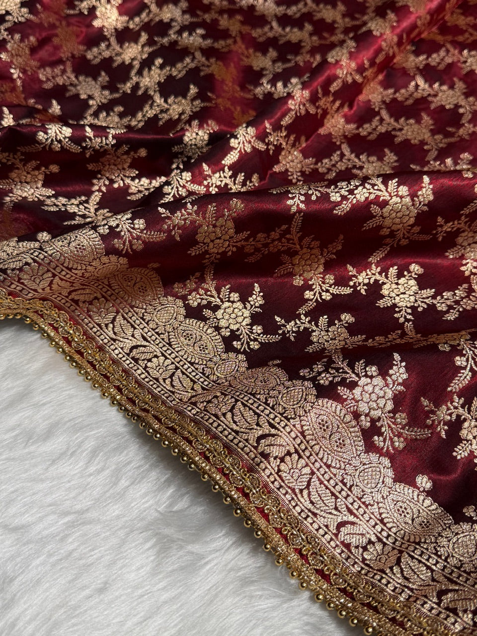 Light Wight Satin Silk Jaal in Maroon Shades with Gota Patti SSGP16