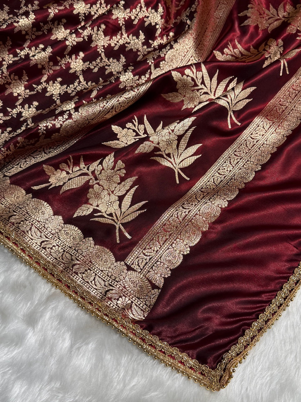 Light Wight Satin Silk Jaal in Maroon Shades with Gota Patti SSGP16