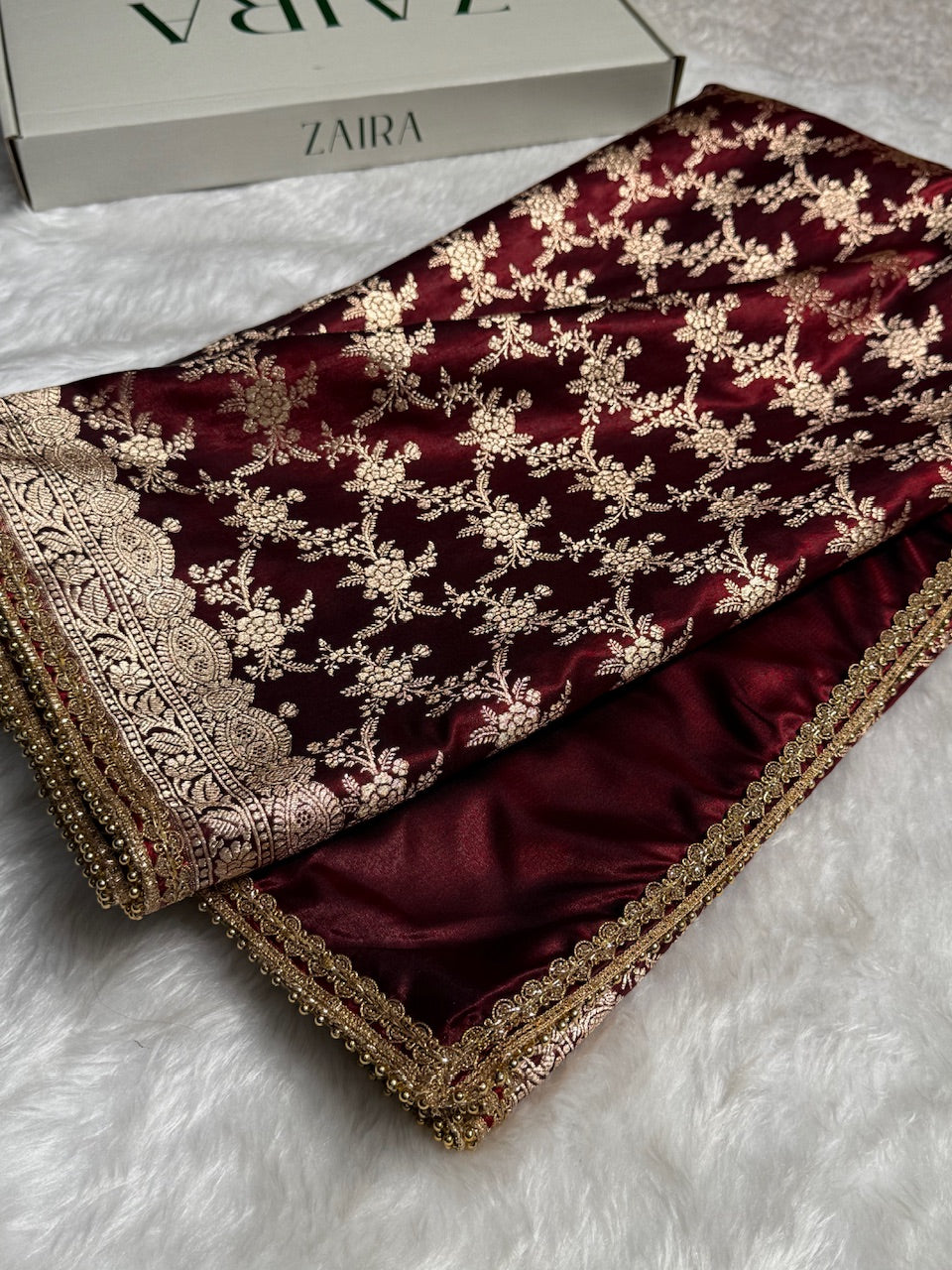 Light Wight Satin Silk Jaal in Maroon Shades with Gota Patti SSGP16