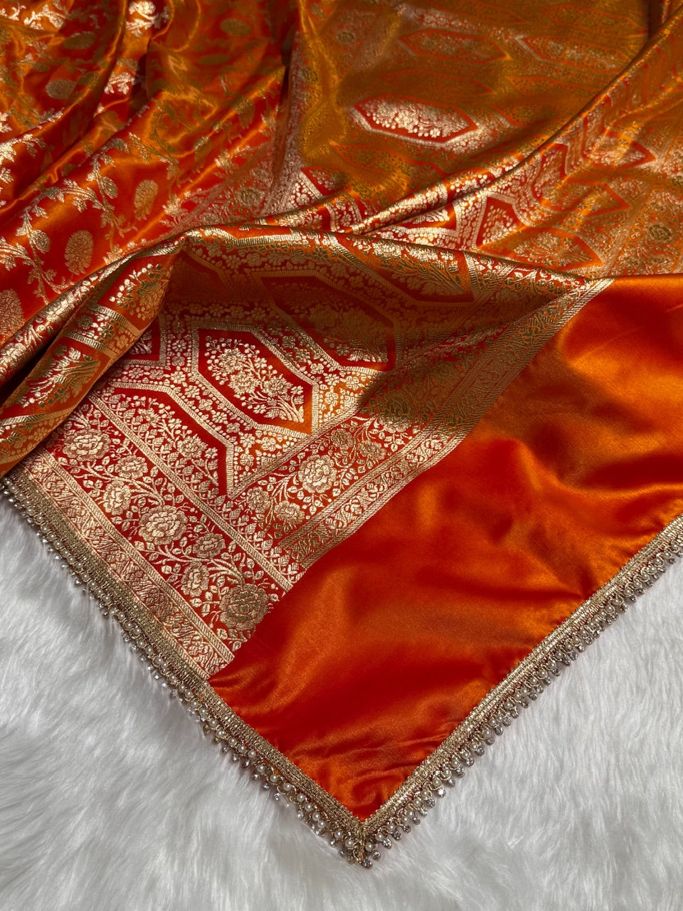 Orange Gold Satin Silk Saree with Gota Patti SSGP15