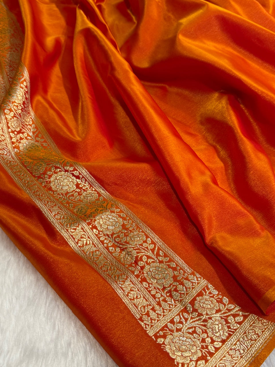 Orange Gold Satin Silk Saree with Gota Patti SSGP15