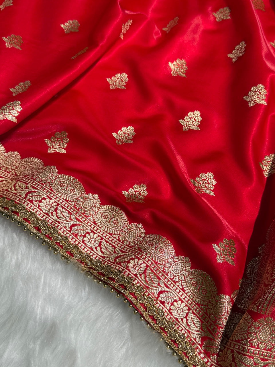 Red Shades Booti Satin Silk Saree with gotta patti SSGP07