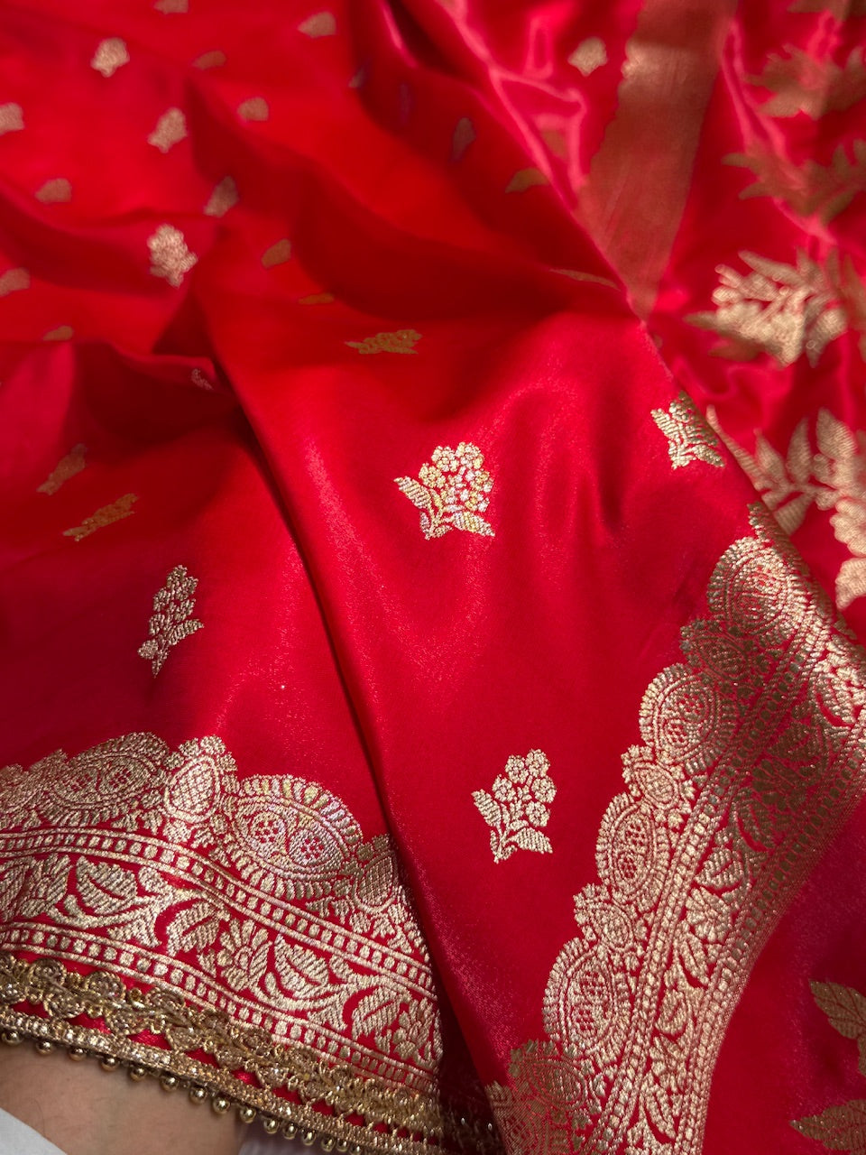 Red Shades Booti Satin Silk Saree with gotta patti SSGP07