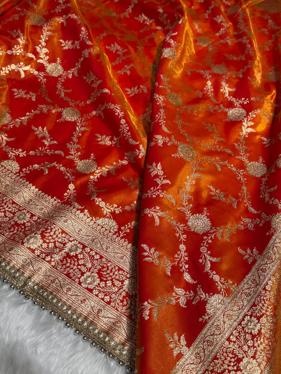 Satin Silk Jaal in Gold Shades With Gota Patti SSGP14