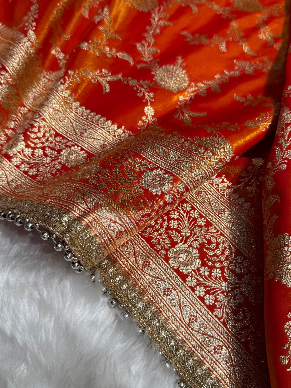 Satin Silk Jaal in Gold Shades With Gota Patti SSGP14