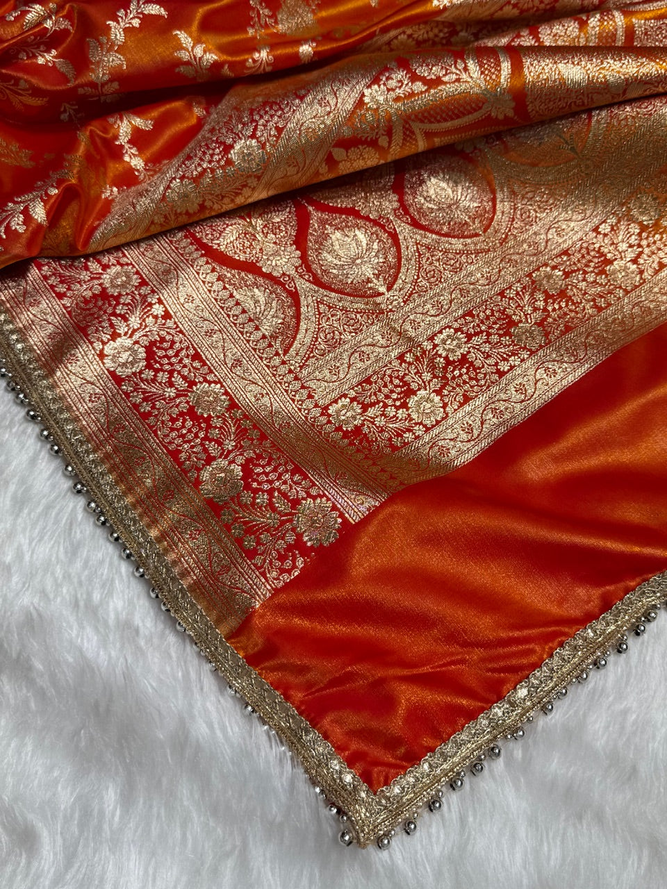 Satin Silk Jaal in Gold Shades With Gota Patti SSGP14