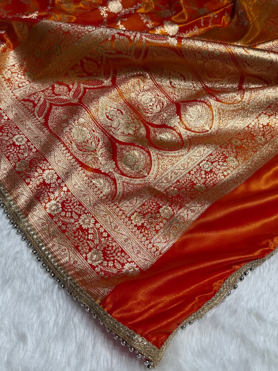Satin Silk Jaal in Gold Shades With Gota Patti SSGP14