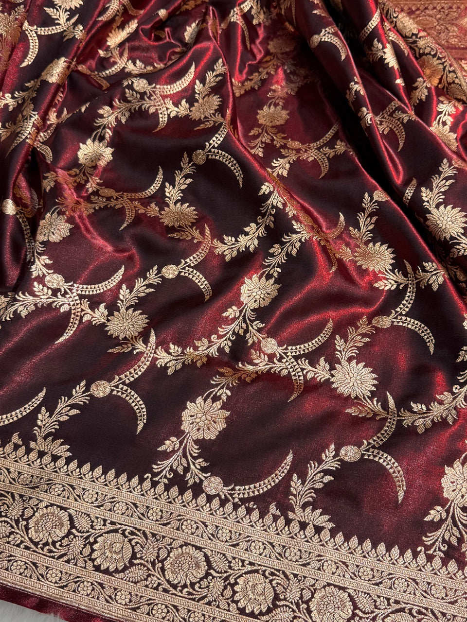 Satin Silk Banarasi Jaal In Maroon Shades SS18
