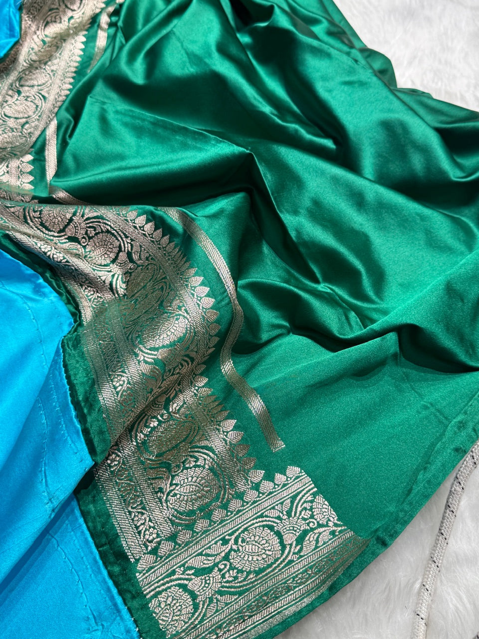 Banarasi Firozy Booti Mashru Silk Saree