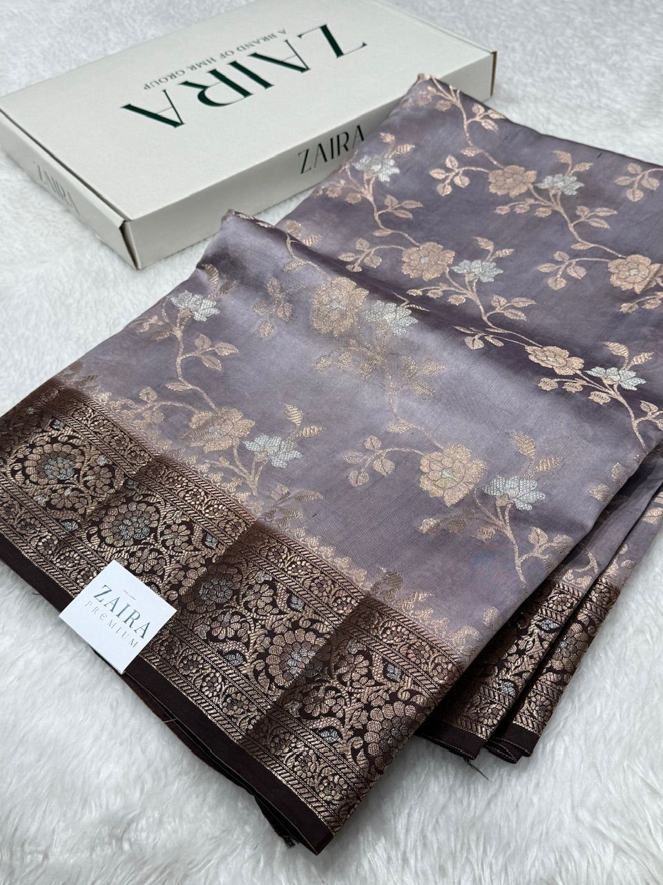 Gray Brown Chocolate Contrast Pure Caramel Silk Saree