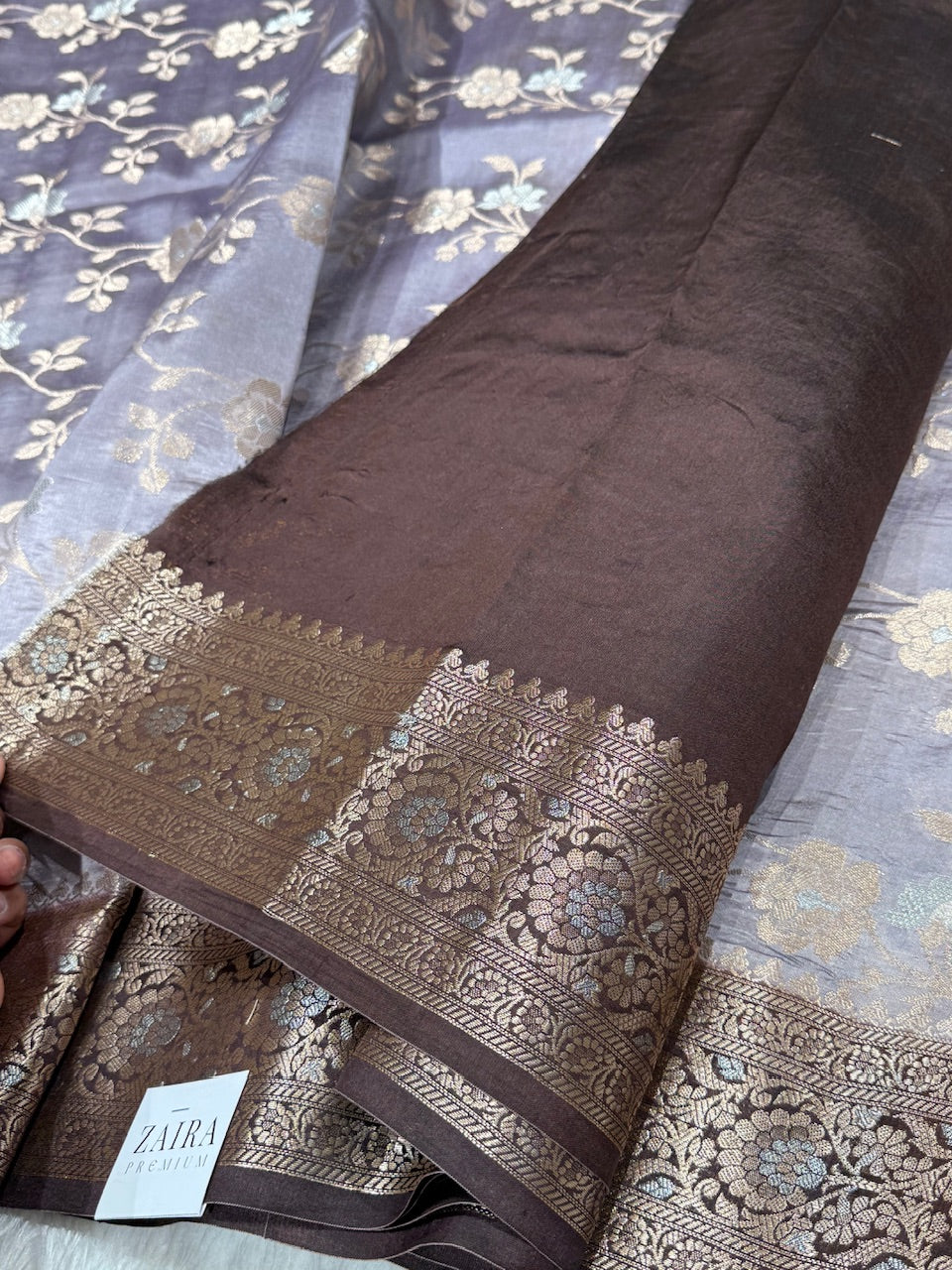 Gray Brown Chocolate Contrast Pure Caramel Silk Saree