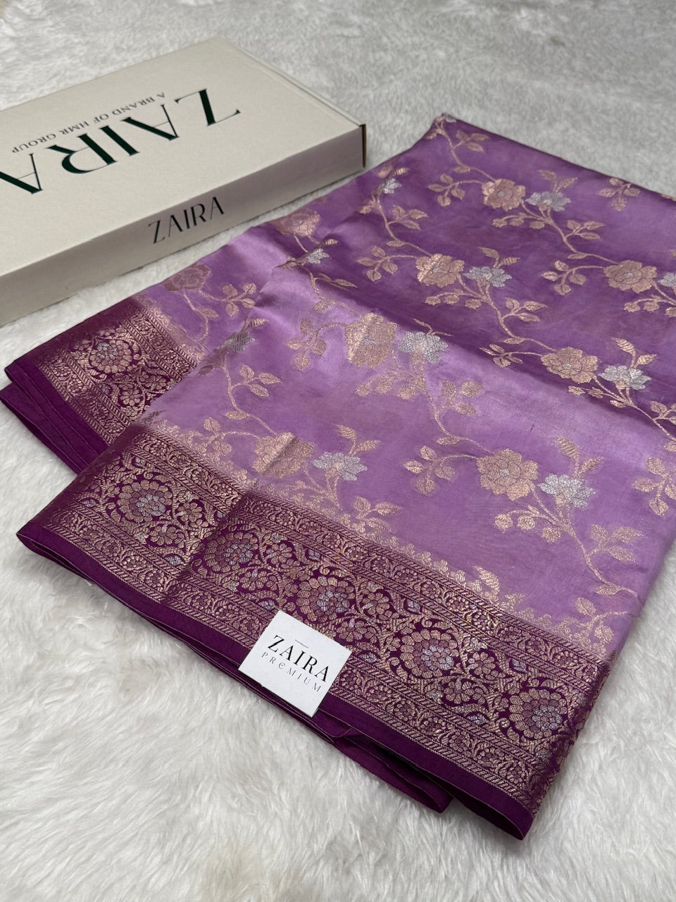 Lavender-Dark Purple Contrast Pure Caramel Silk Saree