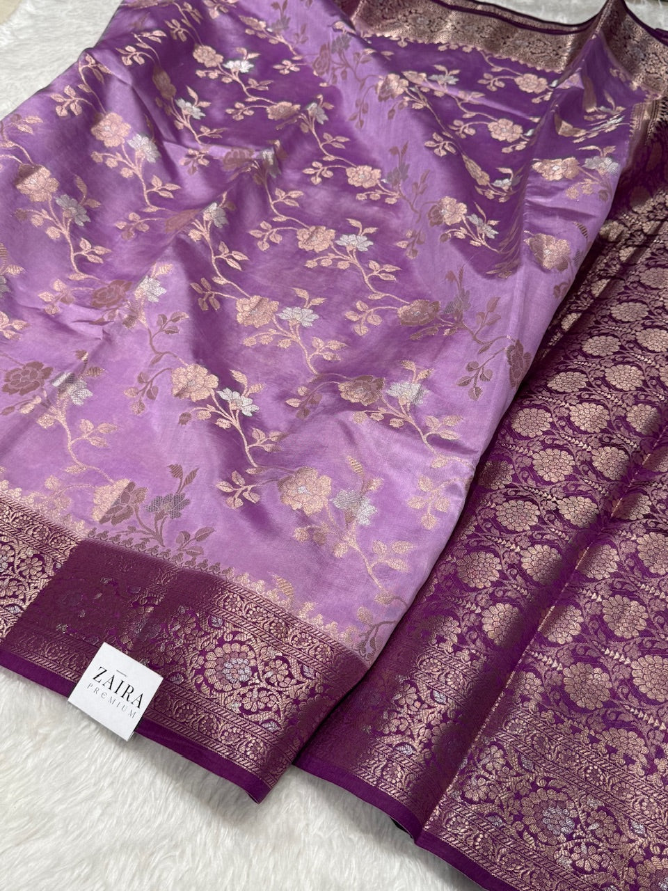 Lavender-Dark Purple Contrast Pure Caramel Silk Saree