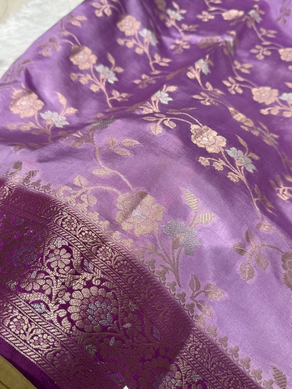 Lavender-Dark Purple Contrast Pure Caramel Silk Saree
