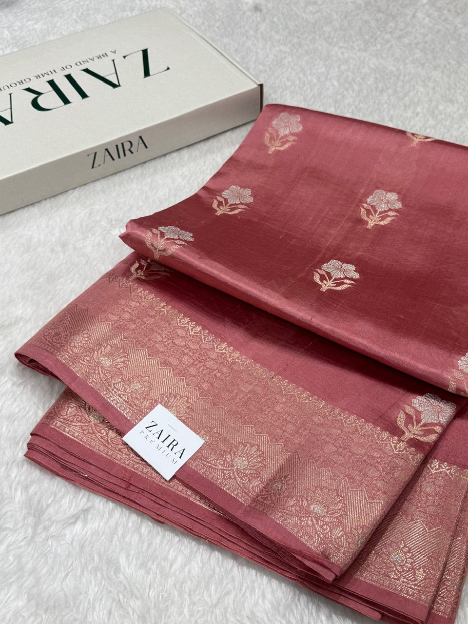 Dusty Peach Contrast Pure Caramel Silk Saree