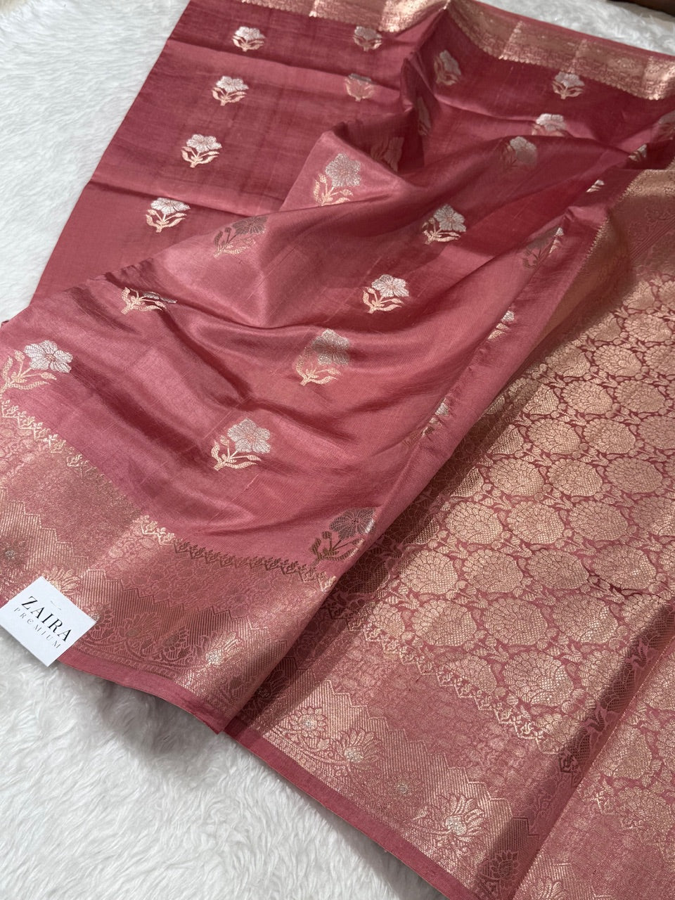 Dusty Peach Contrast Pure Caramel Silk Saree