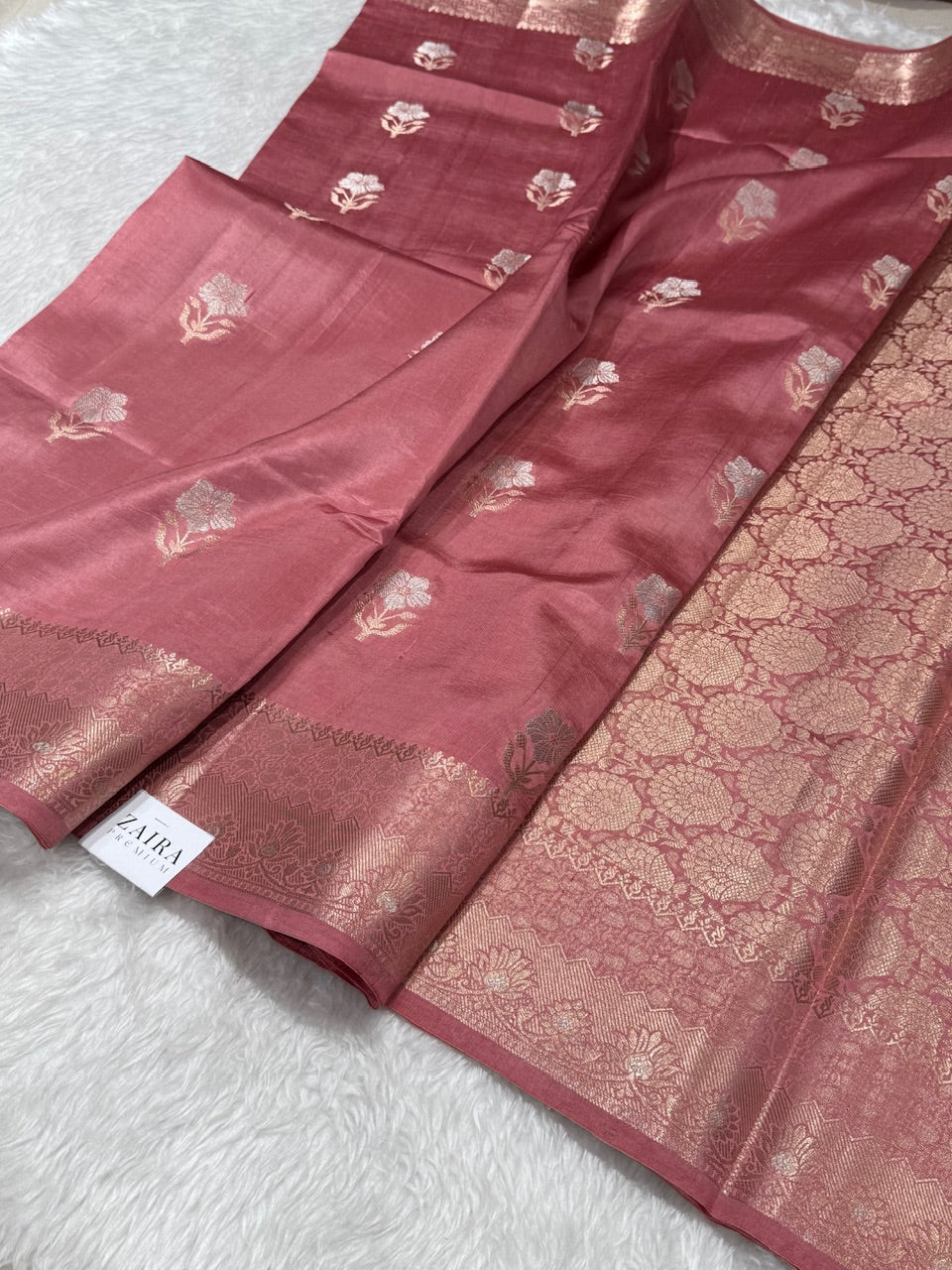 Dusty Peach Contrast Pure Caramel Silk Saree