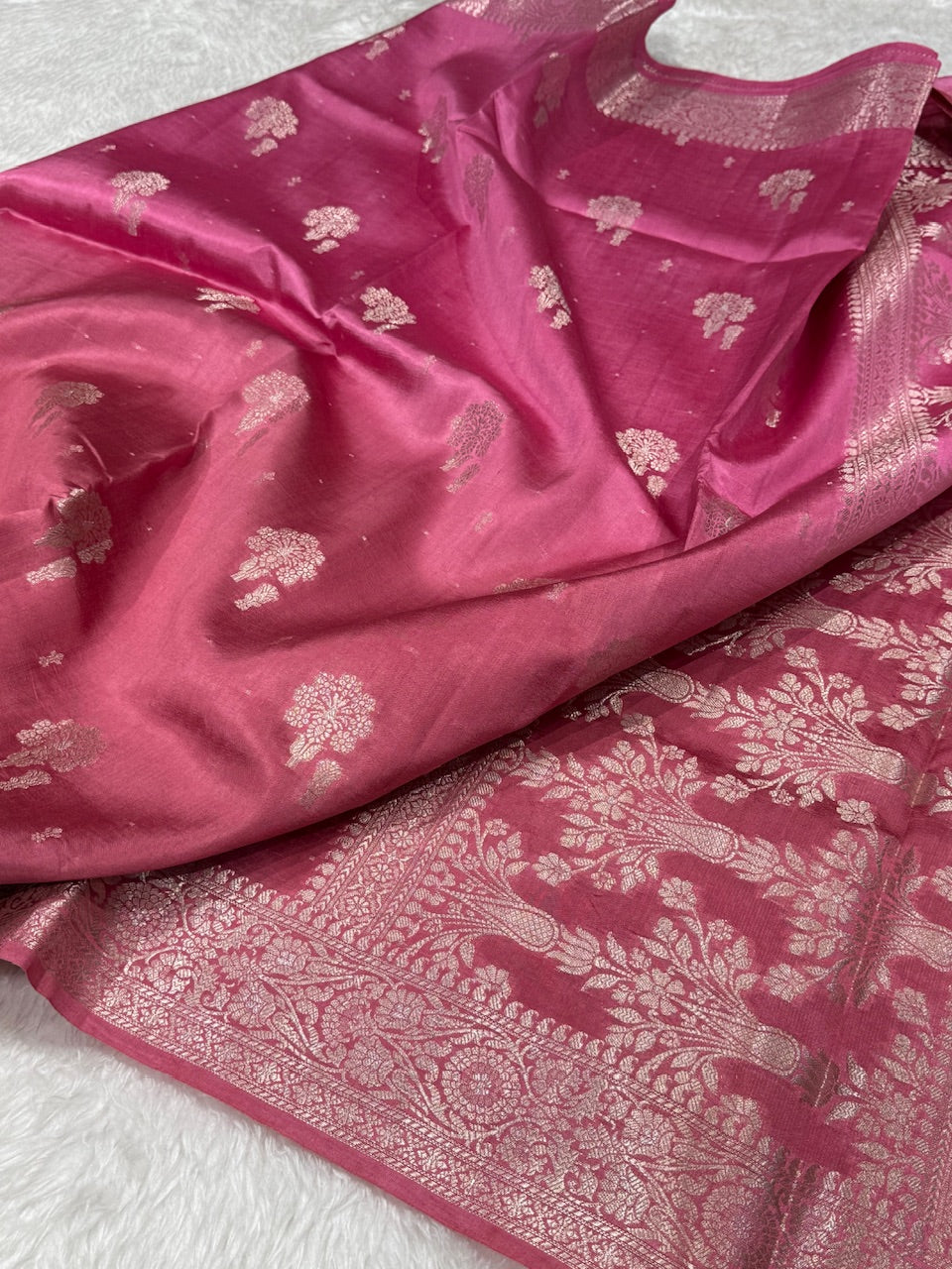 Ombre Pink - Peach Pure Caramel Silk Saree