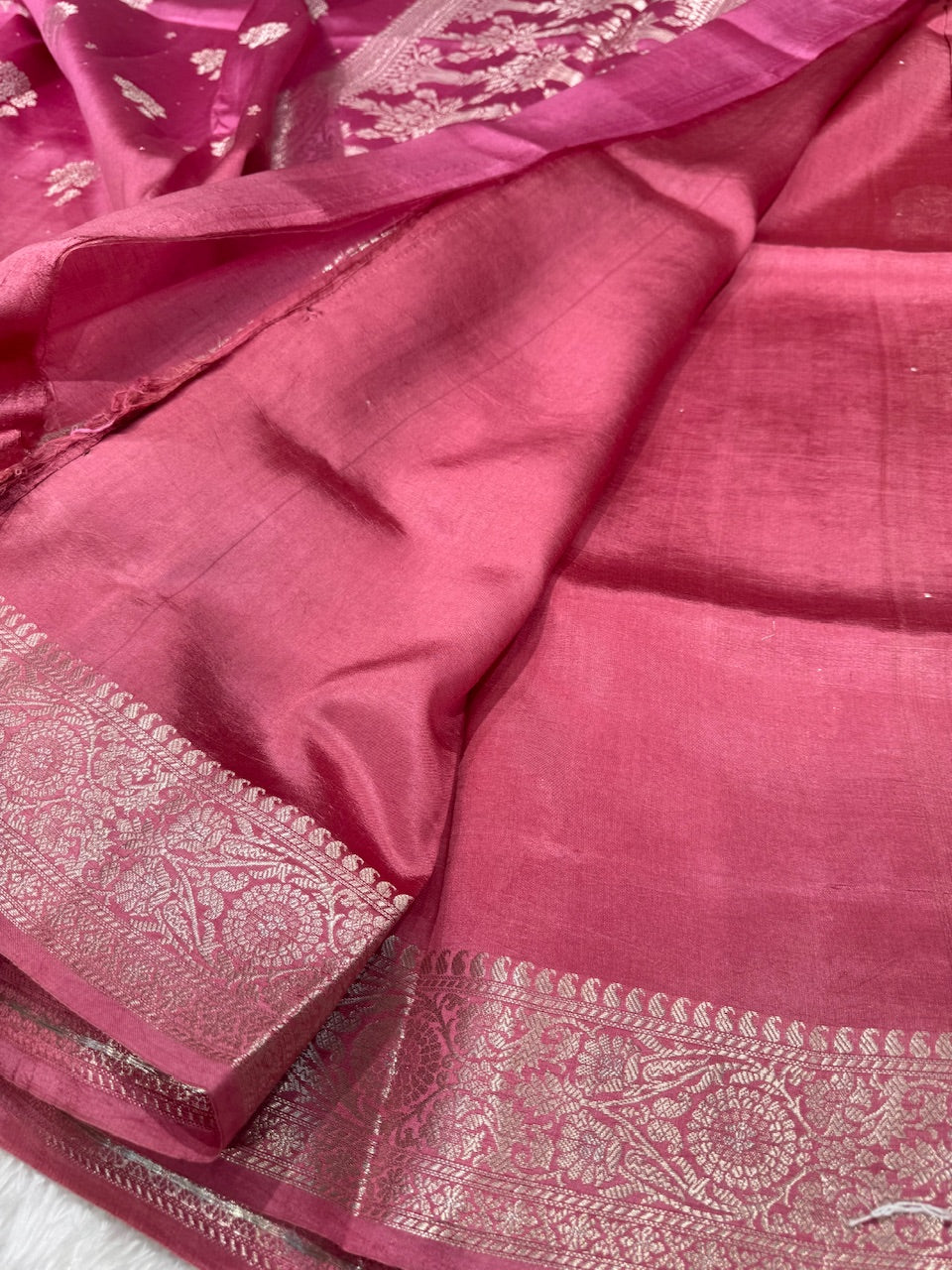 Ombre Pink - Peach Pure Caramel Silk Saree