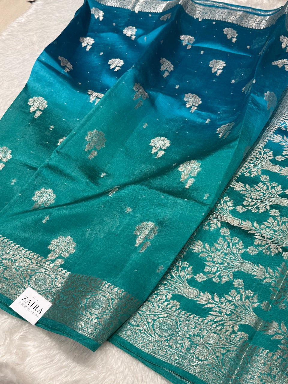 Ombre Firoji - see green Pure Caramel Silk Saree