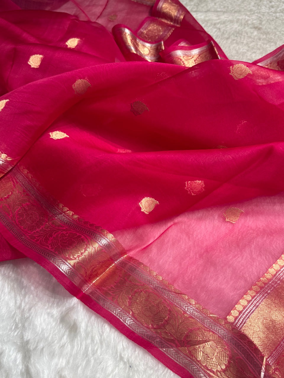 Pink Crepe Silk Organza Banarasi Handloom Saree CSO-03