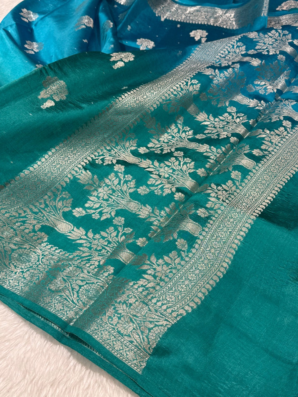 Ombre Firoji - see green Pure Caramel Silk Saree
