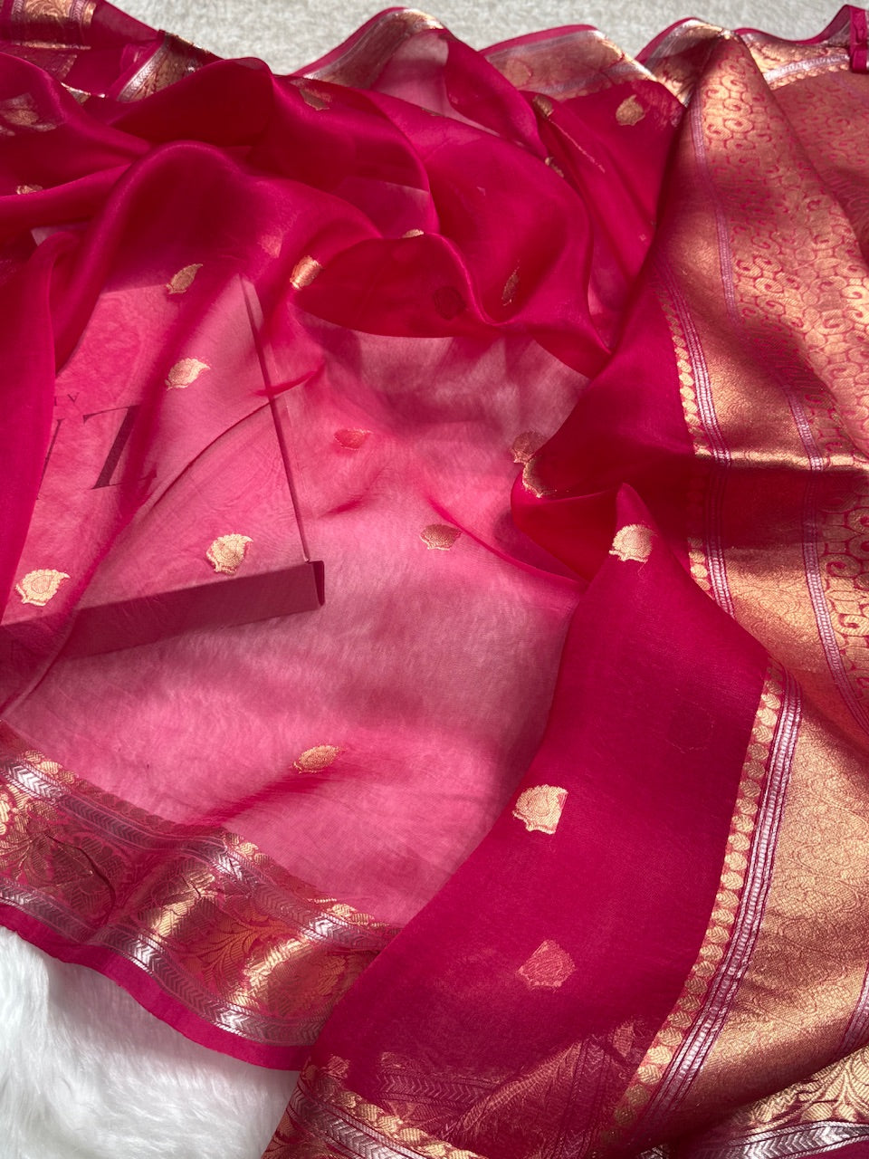 Pink Crepe Silk Organza Banarasi Handloom Saree CSO-03