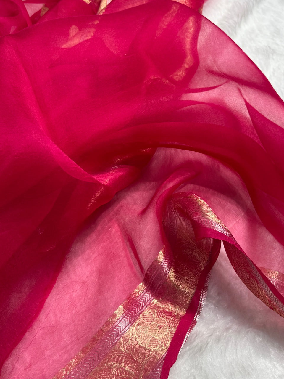Pink Crepe Silk Organza Banarasi Handloom Saree CSO-03
