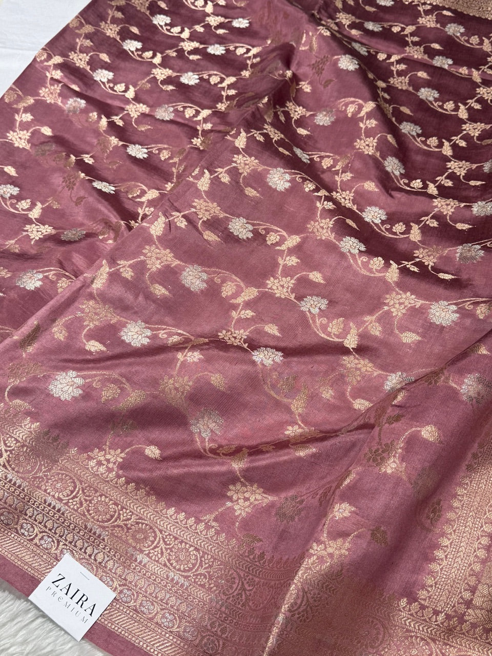 Mauve Banarasi Jaal Pure Caramel Silk Saree