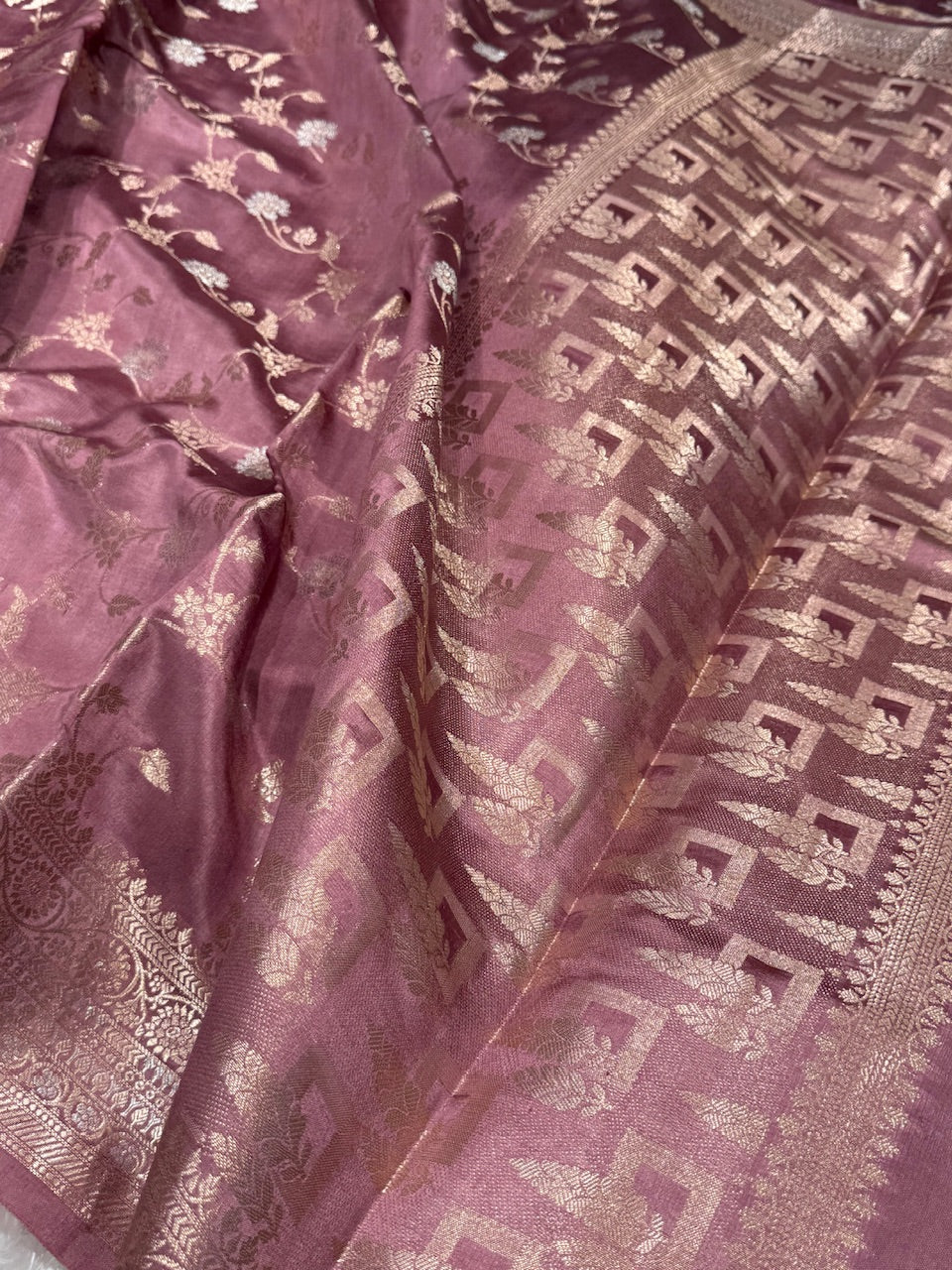 Mauve Banarasi Jaal Pure Caramel Silk Saree
