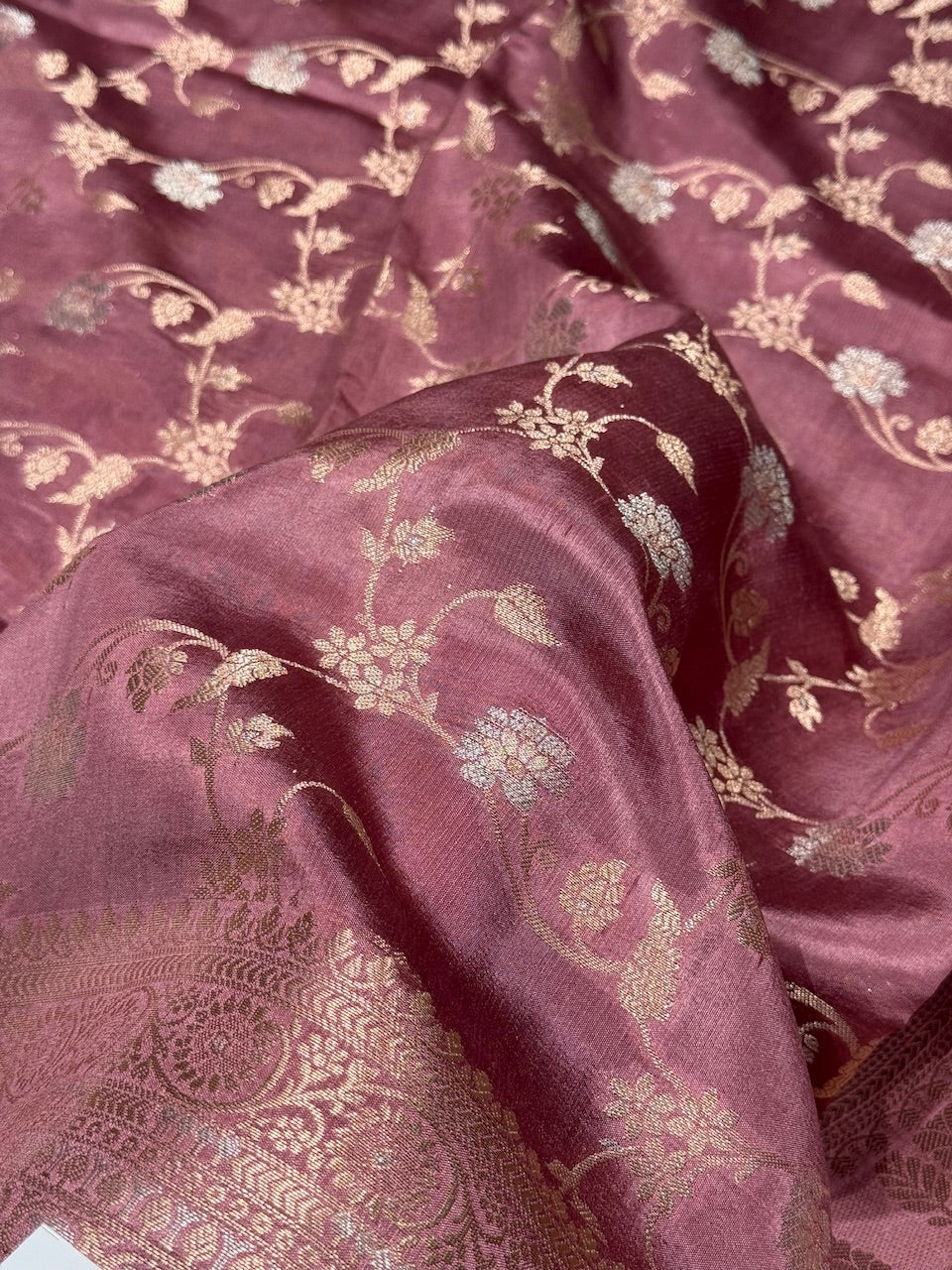 Mauve Banarasi Jaal Pure Caramel Silk Saree
