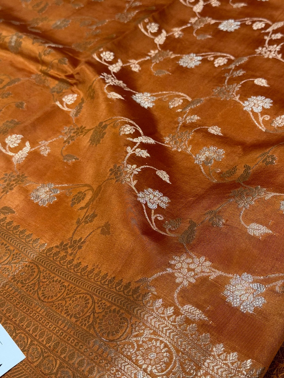 Rust Banarasi Jaal Pure Caramel Silk Saree