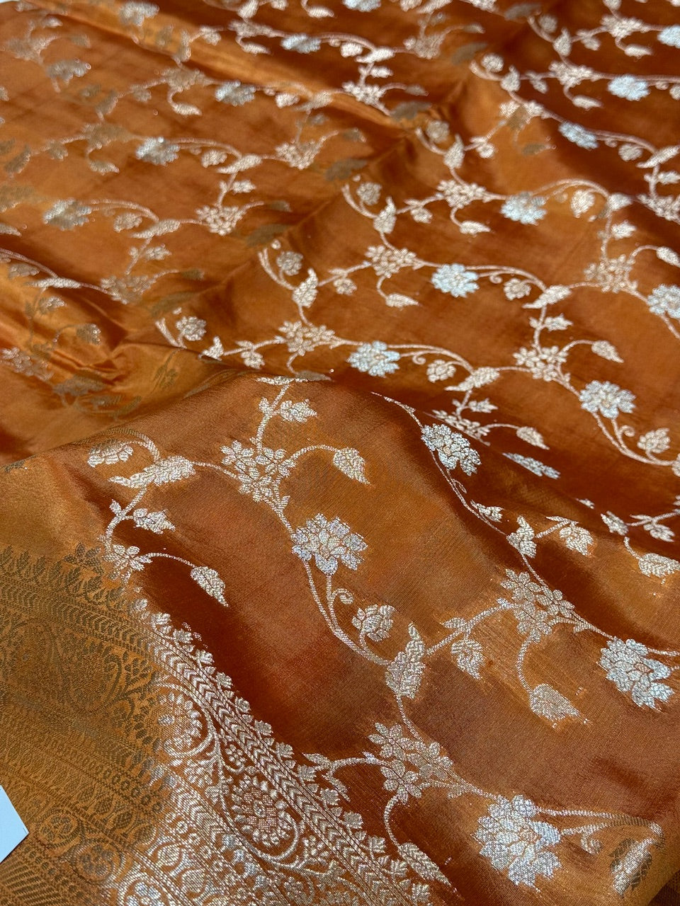 Rust Banarasi Jaal Pure Caramel Silk Saree
