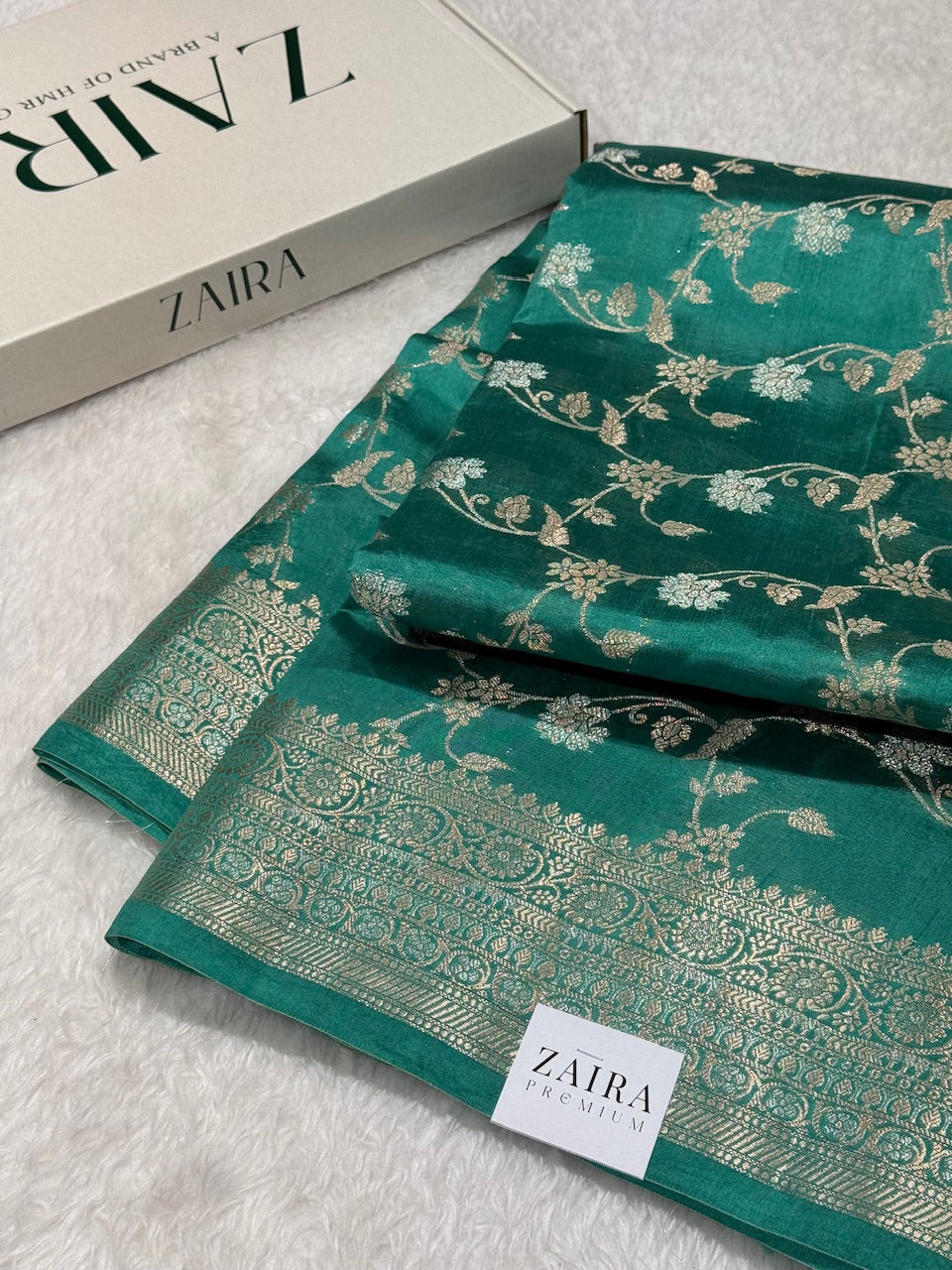 Turqoise Banarasi Jaal Pure Caramel Silk Saree