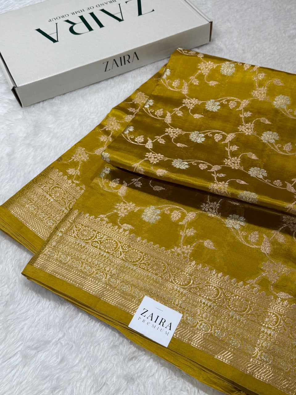 Mustard Banarasi Jaal Pure Caramel Silk Saree