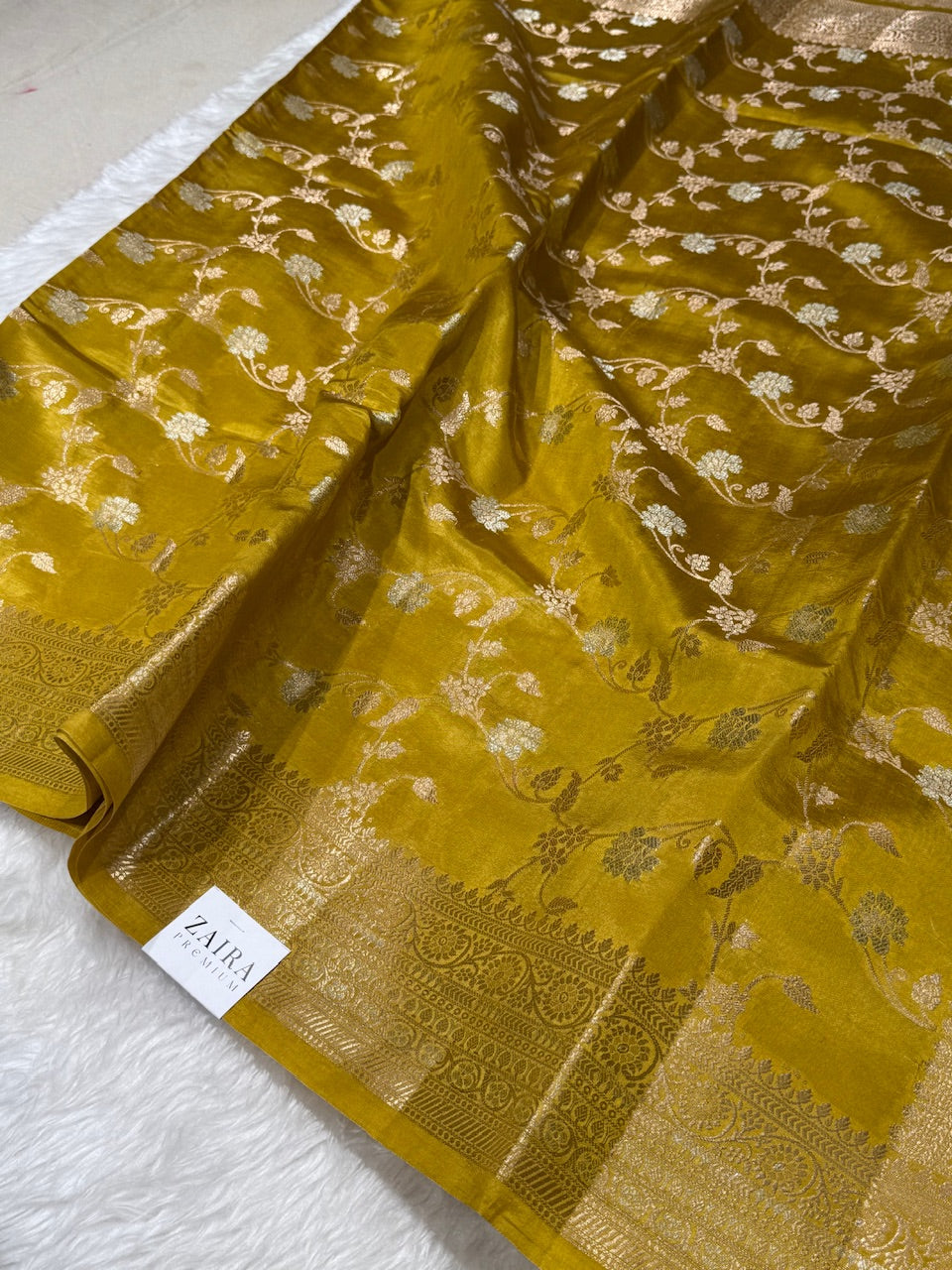 Mustard Banarasi Jaal Pure Caramel Silk Saree