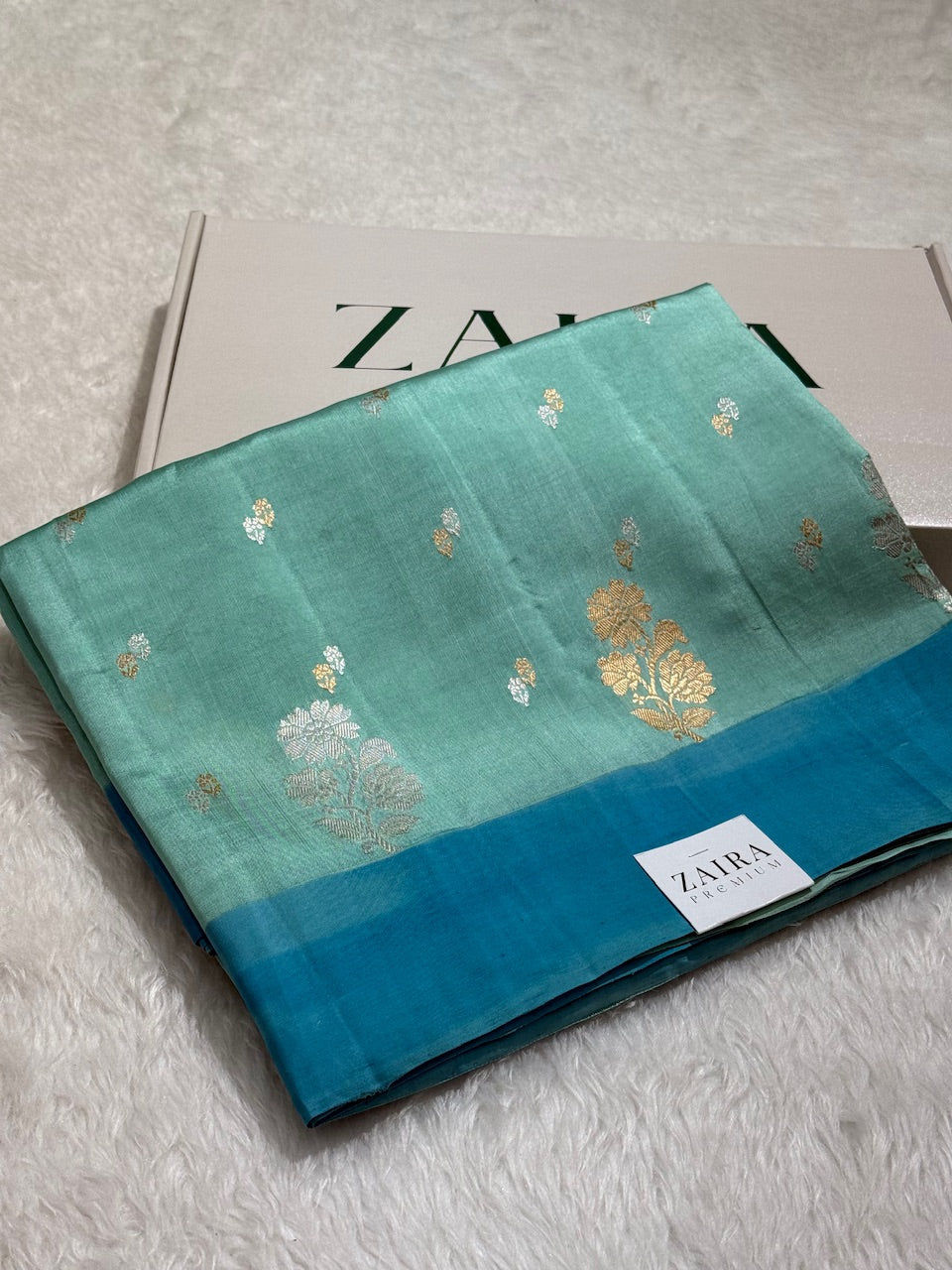 Aqua Blue Contrast Handwoven Paper Mango Silk
