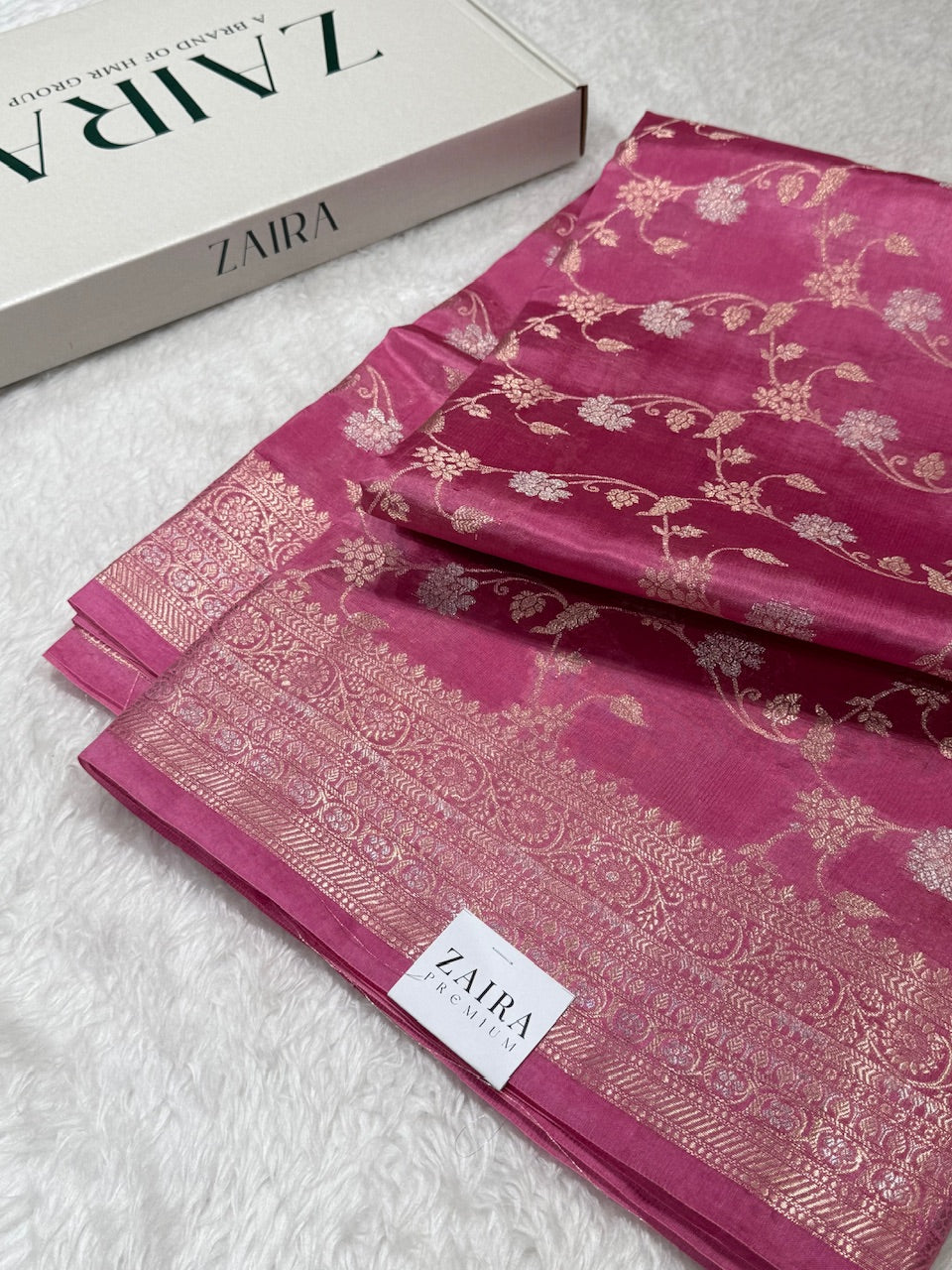 Baby Pink Banarasi Jaal Pure Caramel Silk Saree