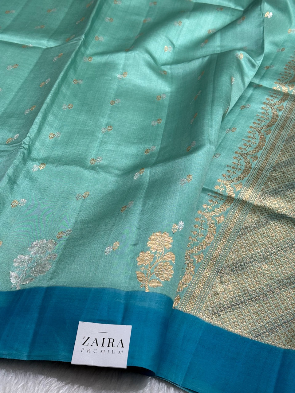 Aqua Blue Contrast Handwoven Paper Mango Silk