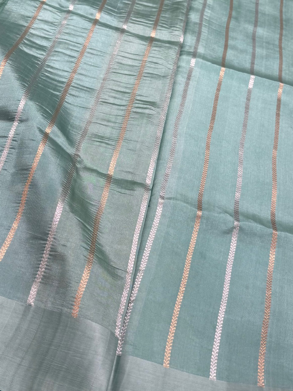 Aqua Blue Contrast Handwoven Paper Mango Silk