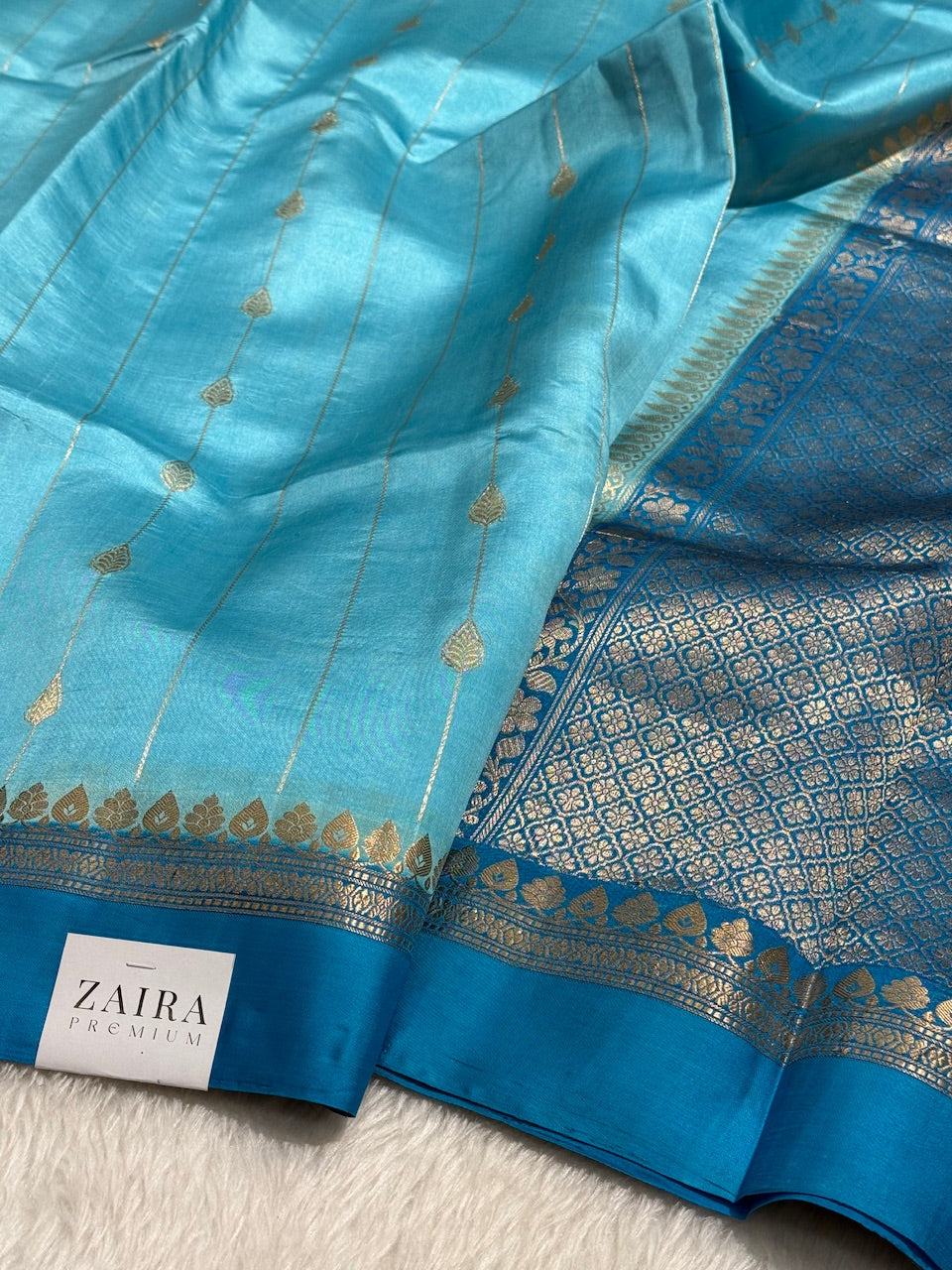 Aqua Blue Contrast Handwoven Paper Mango Silk