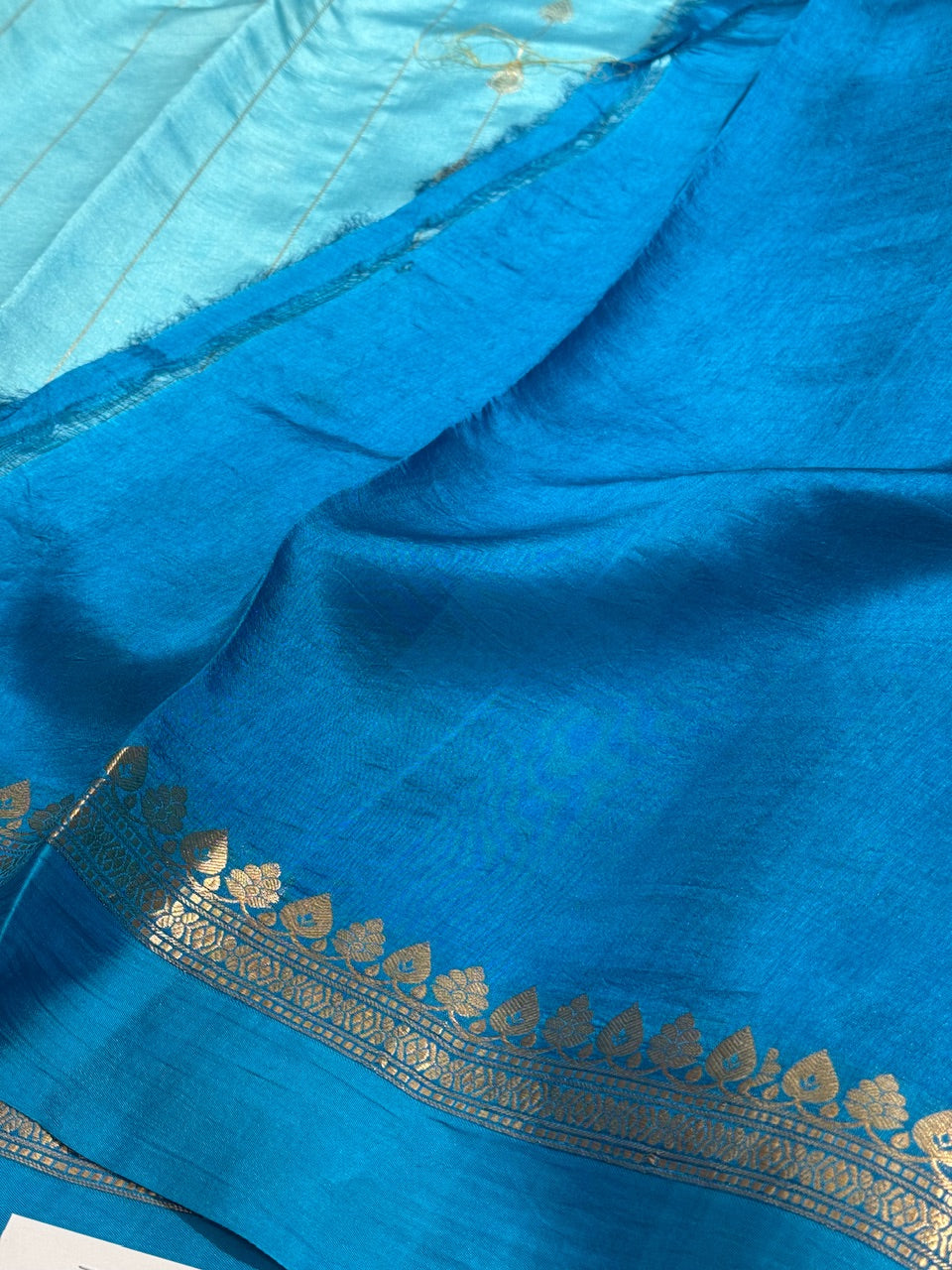Aqua Blue Contrast Handwoven Paper Mango Silk