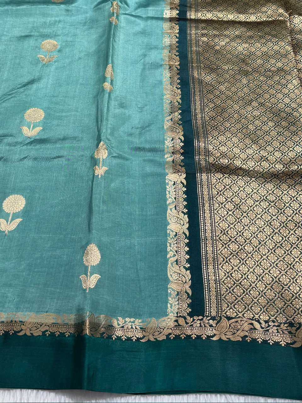 Dusty Teal Contrast Handwoven Paper Mango Silk