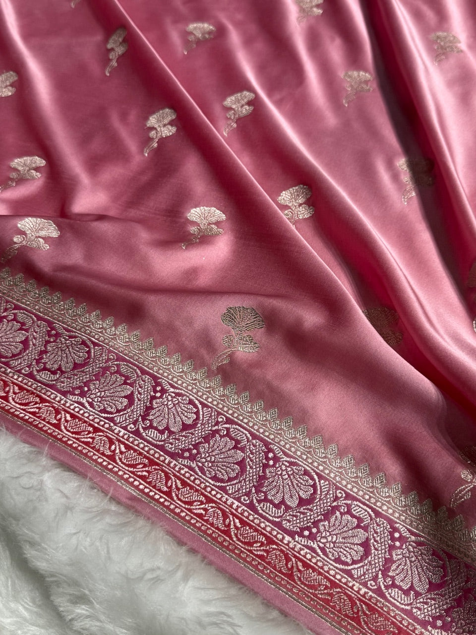 Baby Pink Shades Minakari Boota Mashru Silk Saree