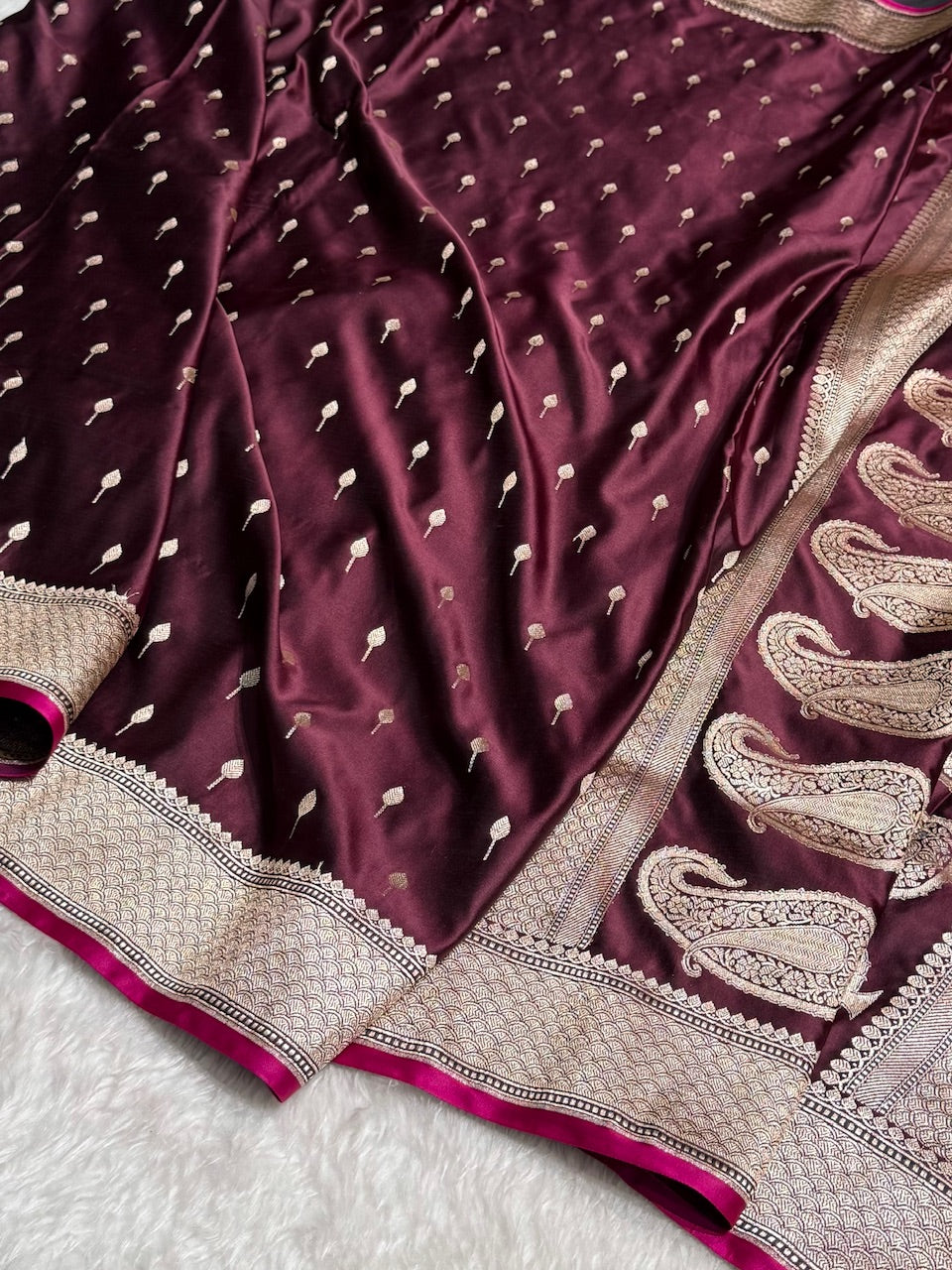 Dark Rose Mashru Booti Mashru Silk Saree