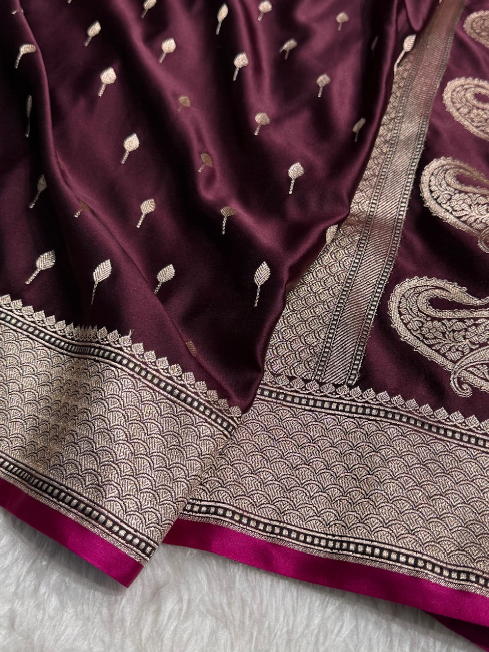 Dark Rose Mashru Booti Mashru Silk Saree
